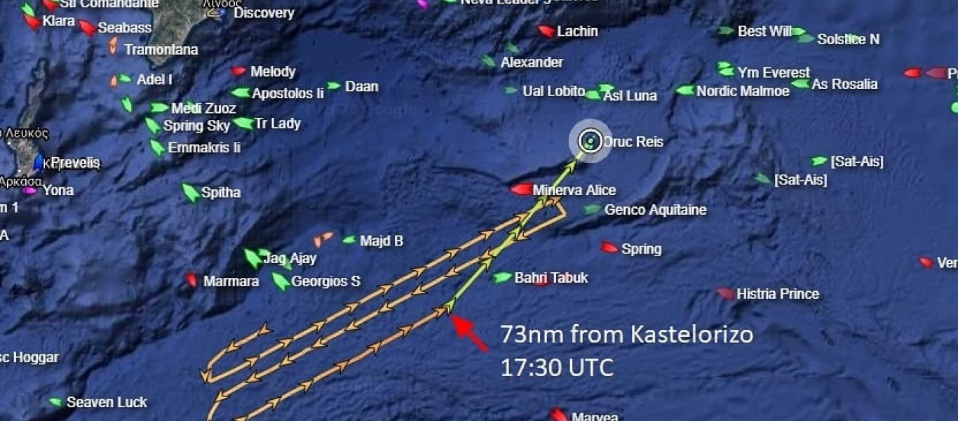 Εβδομήντα μίλια νότια από το Καστελόριζο το Oruç Reis πλέει προς Αττάλεια: Άγνωστο τι θα γίνει με ανανέωση της NAVTEX